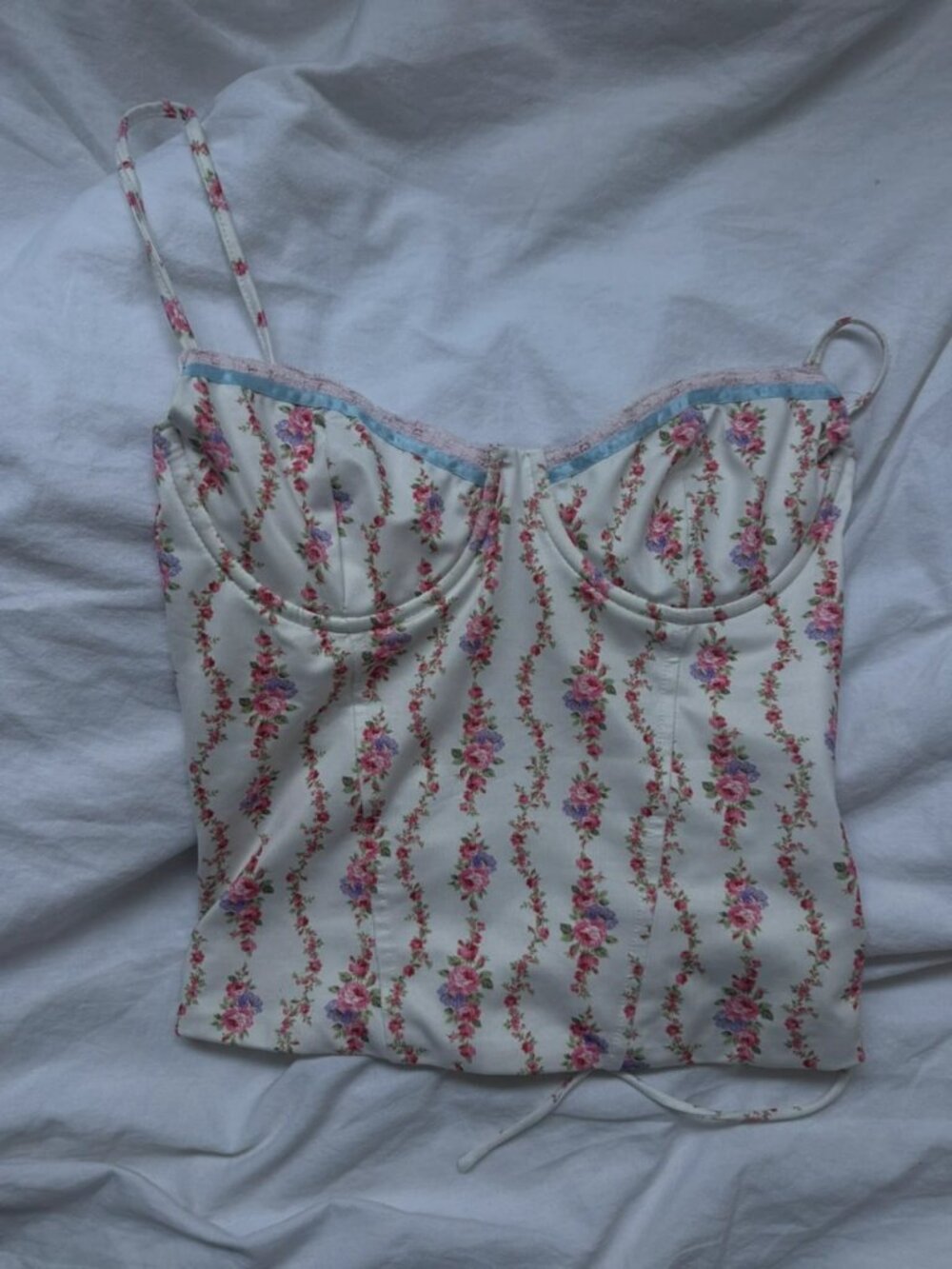 White Lace Floral Print Corset Top, Size S / EU 36 / US 4